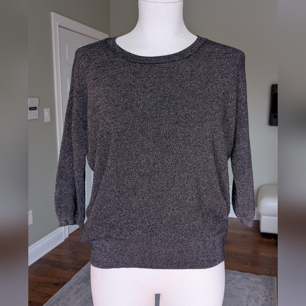 Aritzia Wilfred Women's Sweater Silk Cashmere 3/4 Sleeves Grey Gold Knit Size S